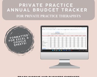 Therapy Practice Budget Tracker, Income and Expense Spreadsheet (Excel & Google Sheets)