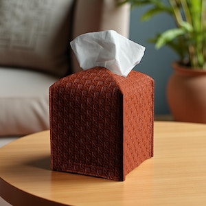 TISSUE BOX HOLDER - Rattan Pu Leather Tissue Cover, Tissue Box Cover Square, Modern Tissue Box Cover, Puffs Tissue Box Cover, Napkin Cover
