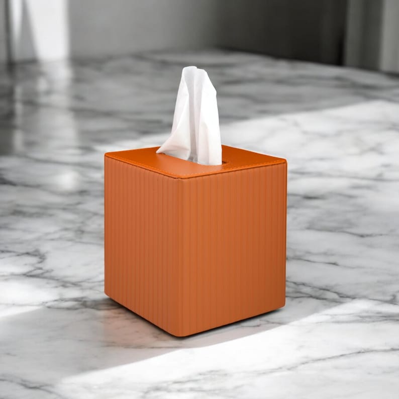 Premium Ribbed Tissue Box Cover, PU Leather Tissue Holder, Square Tissue Box Cover, Modern Tissue Holder, Magnetic Closure Tissue Box, Elegant Home Décor Tissue Box.