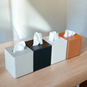 Premium Ribbed Tissue Box Cover, PU Leather Tissue Holder, Square Tissue Box Cover, Modern Tissue Holder, Magnetic Closure Tissue Box, Elegant Home Décor Tissue Box.