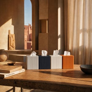 Modern PU Leather Tissue Box – Ribbed Square Design, Magnetic Closure, Stylish Napkin Holder image 7