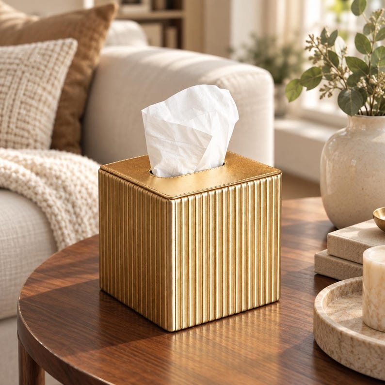 Modern PU Leather Tissue Box – Ribbed Square Design, Magnetic Closure, Stylish Napkin Holder image 18