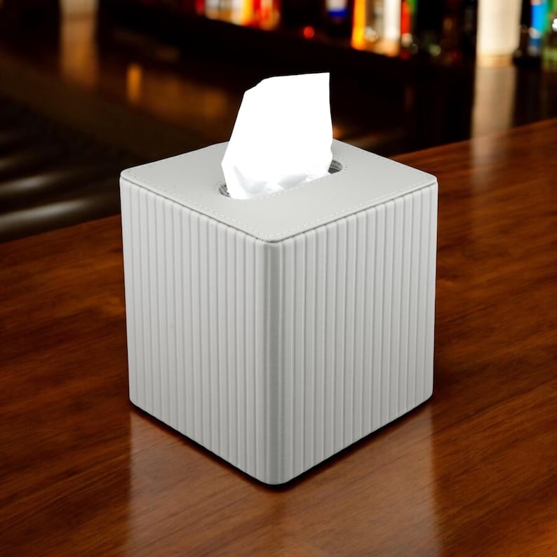 Premium Ribbed Tissue Box Cover, PU Leather Tissue Holder, Square Tissue Box Cover, Modern Tissue Holder, Magnetic Closure Tissue Box, Elegant Home Décor Tissue Box.