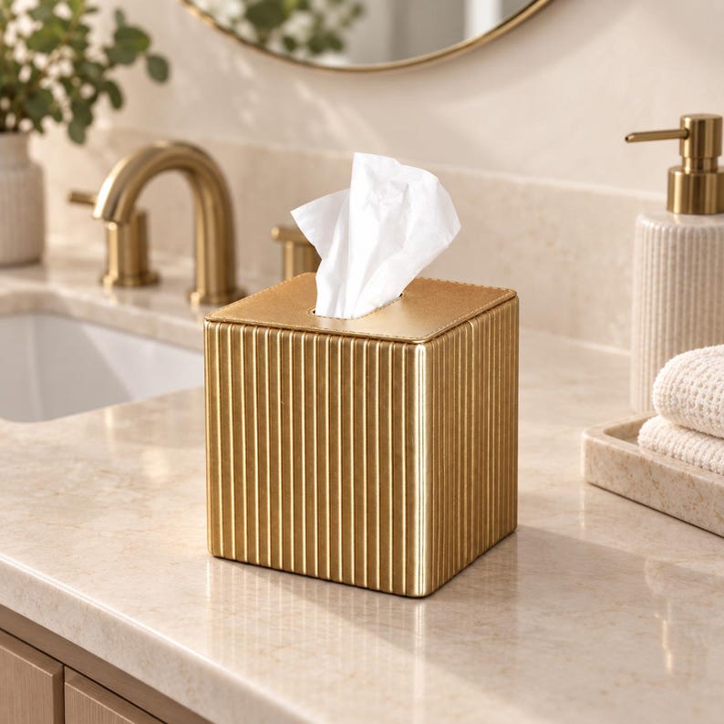 Modern PU Leather Tissue Box – Ribbed Square Design, Magnetic Closure, Stylish Napkin Holder image 3