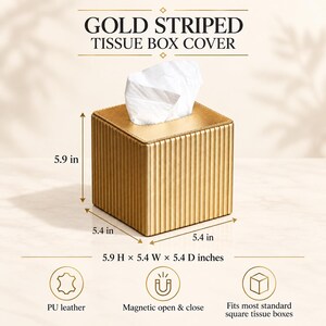 Modern PU Leather Tissue Box – Ribbed Square Design, Magnetic Closure, Stylish Napkin Holder image 5