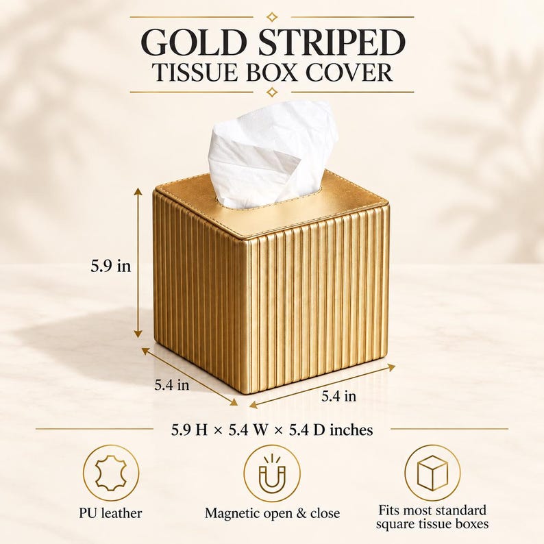 Modern PU Leather Tissue Box – Ribbed Square Design, Magnetic Closure, Stylish Napkin Holder image 5