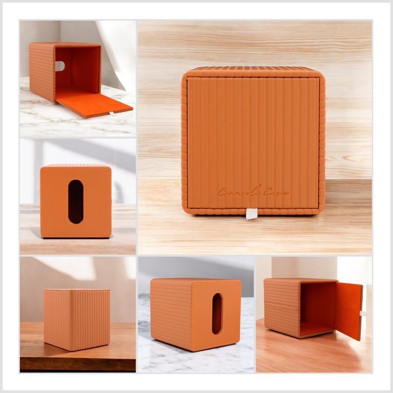 Premium Ribbed Tissue Box Cover, PU Leather Tissue Holder, Square Tissue Box Cover, Modern Tissue Holder, Magnetic Closure Tissue Box, Elegant Home Décor Tissue Box.