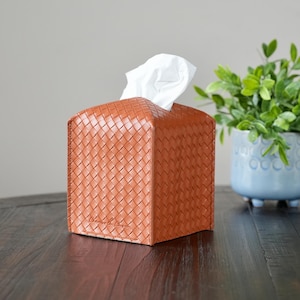LEATHER TISSUE BOX - Woven Checker Pu Leather Tissue Cover, Puffs Tissue Box Cover, Tissue Box Cover Square, Modern Tissue Box Holder