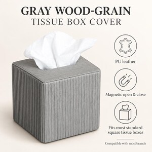Modern PU Leather Tissue Box – Ribbed Square Design, Magnetic Closure, Stylish Napkin Holder image 15