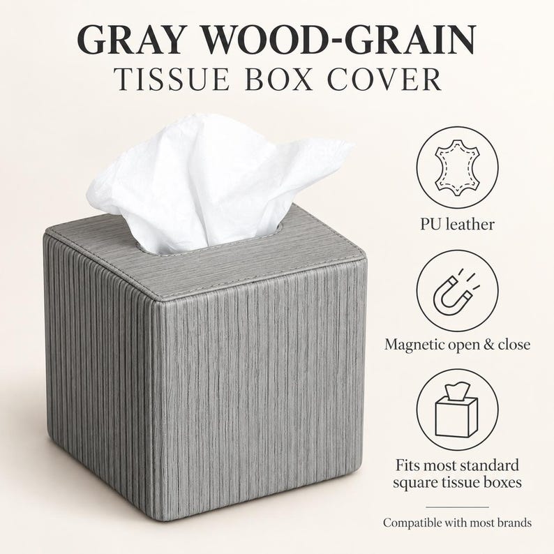 Modern PU Leather Tissue Box – Ribbed Square Design, Magnetic Closure, Stylish Napkin Holder image 15