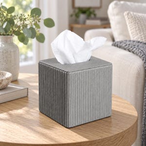 Modern PU Leather Tissue Box – Ribbed Square Design, Magnetic Closure, Stylish Napkin Holder image 2