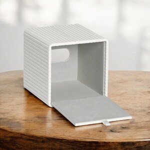 Premium Ribbed Tissue Box Cover, PU Leather Tissue Holder, Square Tissue Box Cover, Modern Tissue Holder, Magnetic Closure Tissue Box, Elegant Home Décor Tissue Box.