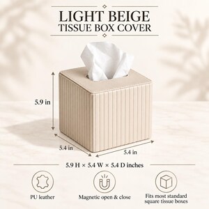 Modern PU Leather Tissue Box – Ribbed Square Design, Magnetic Closure, Stylish Napkin Holder image 8