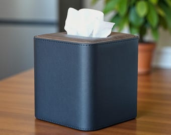 Elegant PU Leather Tissue Box – Square Linen Texture, Magnetic Closure, Stylish Napkin Holder Gift