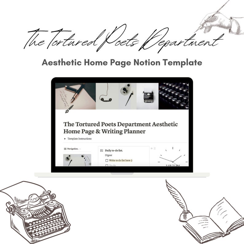 Notion Tortured Poets Department Aesthetic Home Page Template Writing ...