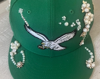 Custom Embellished NFL HatPersonalized NFL Hat – Sparkling Rhinestone & Pearl Design, Game Day Ready