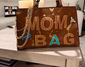 Hand-Painted "Mom Bag" | Custom Statement Handbag | Gift for Her | Trendy Tote