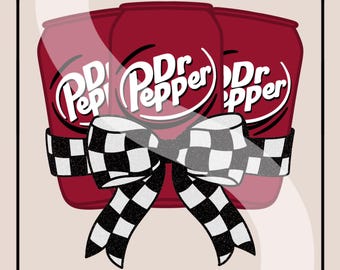 Dr Pepper & Checkered Bow PNG: Trendy Sublimation Design (Digital Download)