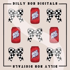 May include: Nine digital clipart images featuring a red can with the text "Big Red" and a black and white checkered bow. The text "Dilly Bob Digitals" appears at the top and bottom of the image.