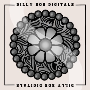 Silver Flower Concho PNG: Western Sublimation Design (Digital Download)