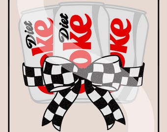 Diet Coke & Checkered Bow PNG: Trendy Sublimation Design (Digital Download)