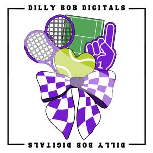 Purple Tennis Bow PNG Digital Download | Tennis Sublimation | Trendy Tennis Design | Trucker Hat Patch Design | Sports T-Shirt Design