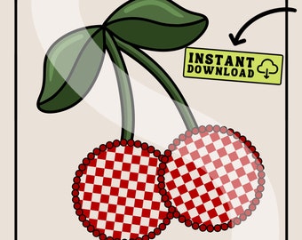 Checkered Cherries PNG Digital Download | Checkered Background | Cherries Sublimation Design | Cute Lucky Cherries | Cherry Pie Sublimation