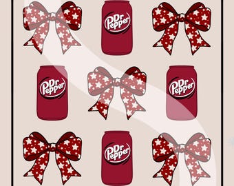 Dr Pepper & Maroon Star Bows PNG: Trendy Sublimation Design (Digital Download)