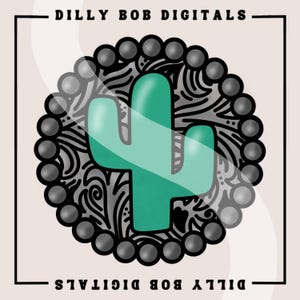 Silver Cactus Concho PNG: Western Sublimation Design (Digital Download)