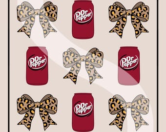 Dr Pepper & Cheetah Bows PNG: Trendy Sublimation Design (Digital Download)