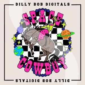 Space Cowboy Bronco PNG: Retro Western Space Sublimation Design (Digital Download)
