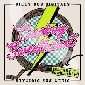 Cowboy Sweetheart Rope Frame PNG Digital Download | Checkered Background | Lightning Bolt | Western T-Shirt Design | Western Sublimation