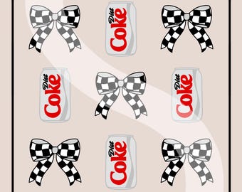 Diet Coke & Checkered Bows PNG: Trendy Sublimation Design (Digital Download)