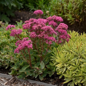 sun sedum CARL upright stonecrop succulent classic thick pink flowers hardy perennial = 1 Potted Garden Plant