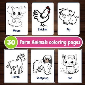 30 Farm Animals Coloring Pages for Kids, Cute Animal, Animal Coloring Page, Easy Coloring Activity,  Printable coloring books