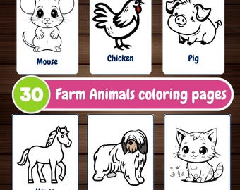 30 Farm Animals Coloring Pages for Kids, Cute Animal, Animal Coloring Page, Easy Coloring Activity,  Printable coloring books