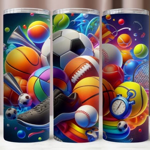 Envoltura para vaso con símbolos deportivos, envoltura para vaso deportivo de 20 oz, diseños de sublimación, descarga digital instantánea PNG, maqueta de vaso de 20 oz, archivo PNG de 300 DPI