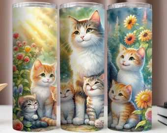 Cute Cats Tumbler Wrap, Sublimation Design (PNG Download)