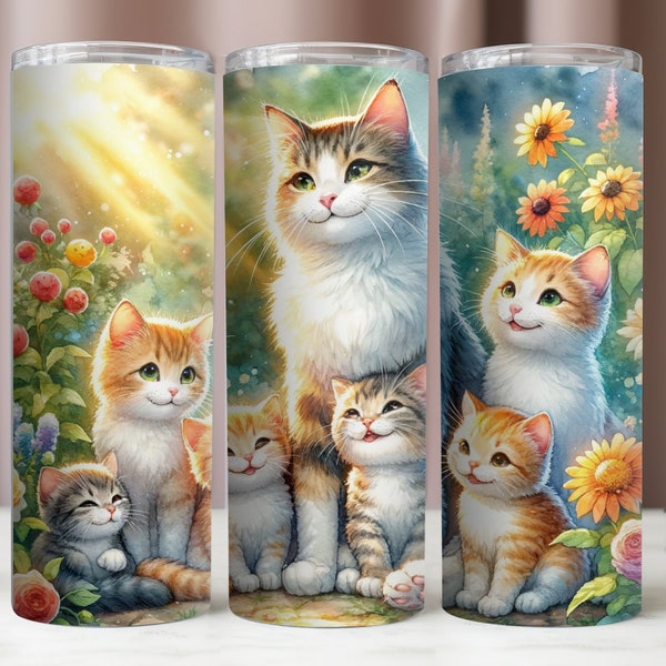 Cat Tumbler Wrap,Cute Cats PNG Download,Sublimation Designs,Straight And Tapered Tumbler Wrap,20oz Skinny Tumbler,Tumbler 20oz Mockup