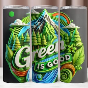 Envoltura para vaso verde, envoltura para vaso natural, diseño PNG ecológico, diseño de sublimación, vaso digital de 20 oz, PNG de descarga instantánea, vaso delgado de 20 oz