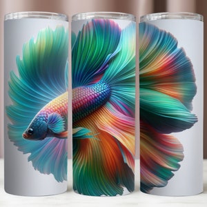 Betta Fish Tumbler Wrap,3D Colorful Betta Fish Sublimation Design,Fish PNG File,Tumbler 20oz Digital,Instant Download,20Oz Skinny Tumbler