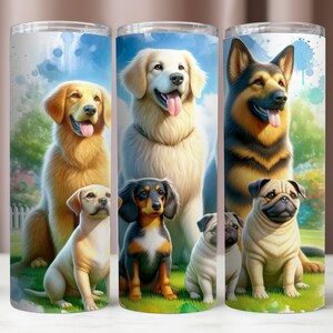 Emballage de gobelet chiens, gobelet pour amoureux des chiens PNG, gobelet skinny 20 oz, motifs par sublimation, téléchargement numérique instantané PNG, gobelet 20 oz dessins, chiens PNG