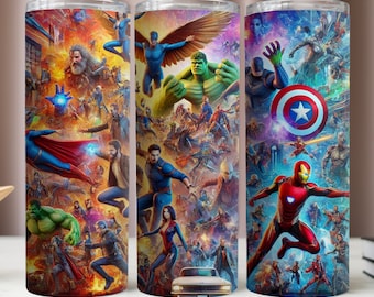 Super Hero Tumbler Wrap,Movies Tumbler Wrap,Colorful Sublimation Design,20Oz Skinny Tumbler,Tumbler 20Oz Mockup,Instant Digital Download PNG