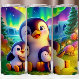 Envoltura de vaso de pingüinos lindos, envoltura de vaso de la familia de pingüinos, archivo de diseño de sublimación, vaso digital de 20 oz, descarga instantánea PNG, vaso flaco de 20 oz