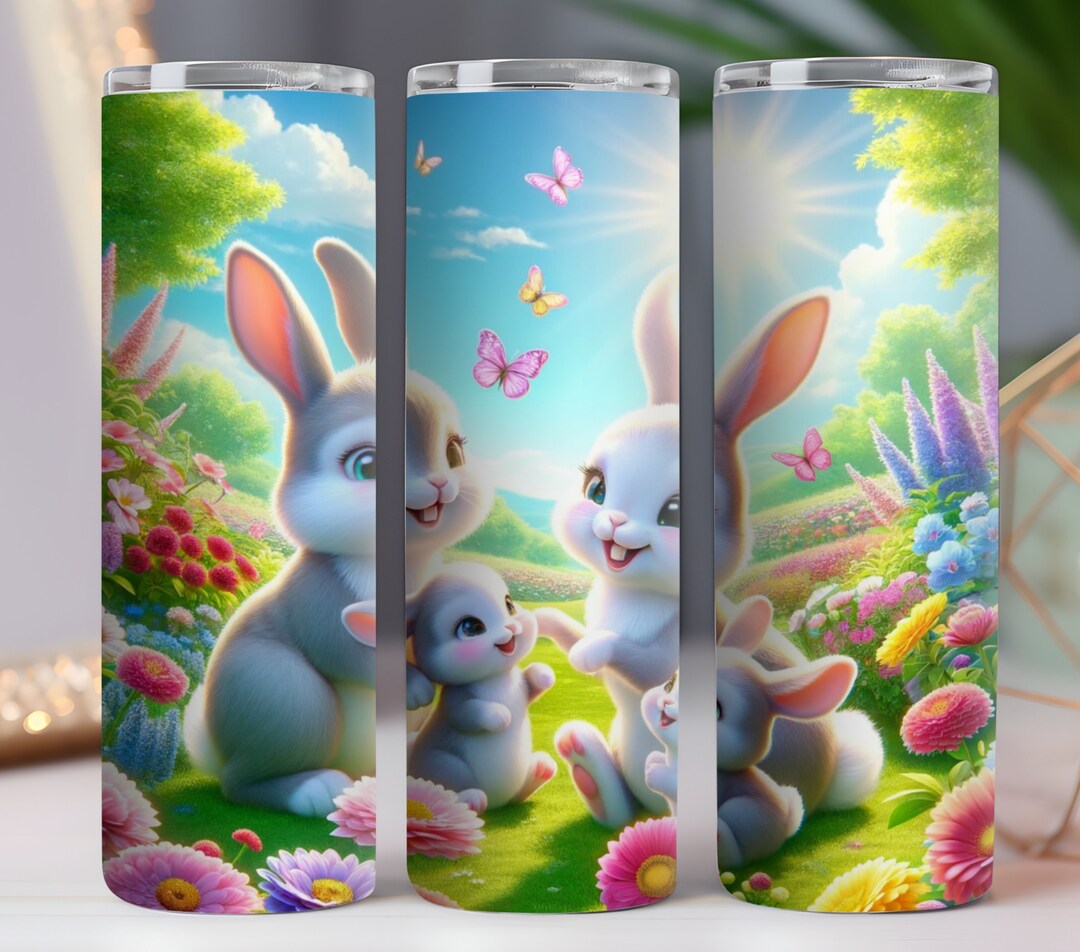 Rabbits Tumbler Wrap,rabbit Family in Flowers Garden Sublimation Design ...
