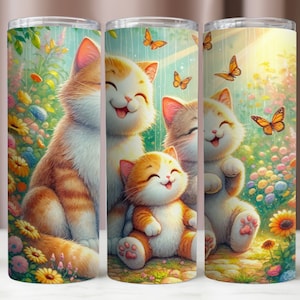 Katzen-Behälter wickeln, niedliche Katzen-Familie 20 Unzen Becher wickeln, Kätzchen-Becher PNG 20Oz, Sublimations-Designs, Becher wickeln Digital, sofortiger Download, Katze PNG