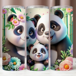 Beker wrap panda, schattige panda familie beker 20 oz, sublimatie ontwerpen, beker 20 oz mockup, instant digitale download png, 20 oz beker wrap