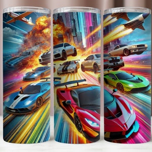 Rennautos Tumbler Wrap, Fast Cars Film Tumbler PNG, Sublimationsdesign, 20Oz Skinny Tumbler, Tumbler 20Oz Mockup, Sofortiger Digitaler Download PNG