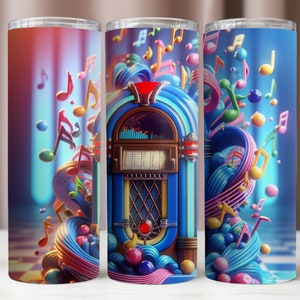 Tumbler Wrap Music,Jukebox 20Oz Tumbler PNG Archivo digital,Diseño de sublimación colorido 3D,Descarga digital instantánea PNG,Tumbler 20Oz Mockup