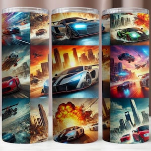 Fast Cars Tumbler Wrap, Rennautos Becher 20Oz PNG, Sublimationsbecher Design, Becher 20Oz Digital, Sofortiger Download PNG, 20Oz Skinny Becher